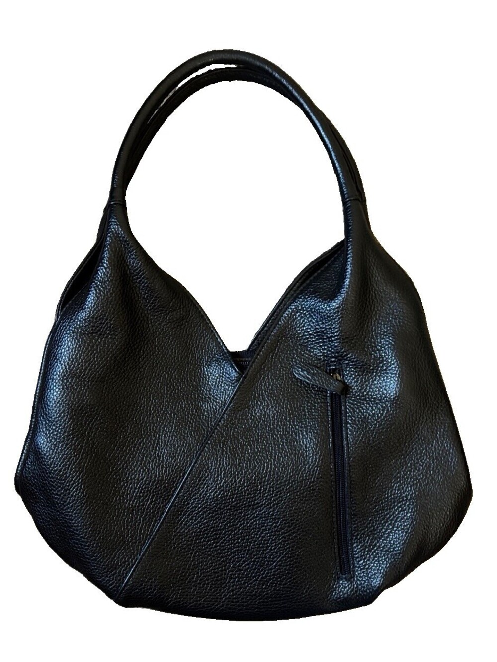 Roberta M Italian Black Leather Hobo Deep V Handbag Made In Italy